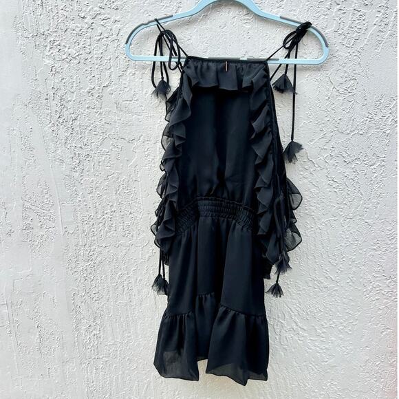 Misa Los Angeles Emelie Tie Cold Shoulder Ruffle Hem Mini Dress Black Women's XS - Picture 9 of 12